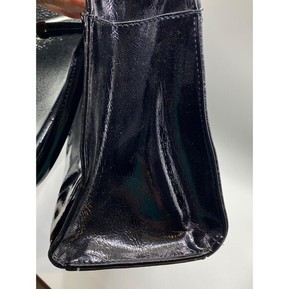 Black Patent Leather Liz Claiborne Handbag With Gold-Tone Hardware & Double Hand - Picture 8 of 16